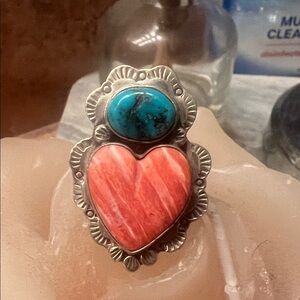 Silver and Turquoise Heart Ring